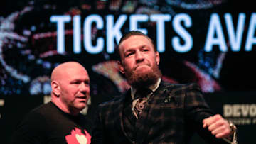 Conor McGregor and Donald Cerrone face off for the first time ahead of UFC 246 during the press conference in Las Vegas on Wednesday. (Photo by Amy Kaplan/FanSided)