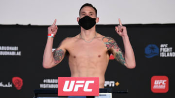 ABU DHABI, UNITED ARAB EMIRATES - OCTOBER 16: James Krause poses on the scale during the UFC Fight Night weigh-in on October 16, 2020 on UFC Fight Island, Abu Dhabi, United Arab Emirates. (Photo by Josh Hedges/Zuffa LLC via Getty Images)