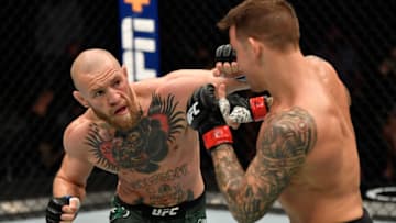 Conor McGregor, Dustin Poirier. (Photo by Jeff Bottari/Zuffa LLC via Getty Images)