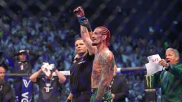 Sean O'Malley wins against Petr Yan in their bantamweight bout at the Ultimate Fighting Championship (UFC) event at the Etihad Arena in Abu Dhabi on October 22, 2022. (Photo by Giuseppe CACACE / AFP) (Photo by GIUSEPPE CACACE/AFP via Getty Images)