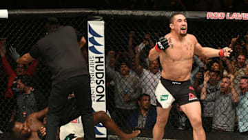 MELBOURNE, AUSTRALIA - NOVEMBER 27: Robert Whittaker of New Zealand celebrates his TKO victory over Derek Brunson in their middleweight bout during the UFC Fight Night event at Rod Laver Arena on November 27, 2016 in Melbourne, Australia. (Photo by Jeff Bottari/Zuffa LLC/Zuffa LLC via Getty Images)