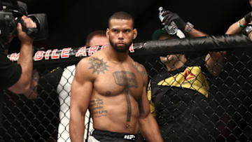 LAS VEGAS, NV - JULY 9: Thiago Santos stands in the Octagon prior to his bout against Gerald Meerschaert in their middleweight bout during the UFC 213 event at T-Mobile Arena on July 9, 2017 in Las Vegas, Nevada. (Photo by Rey Del Rio/Getty Images)
