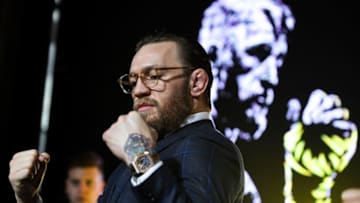 Mixed martial arts star Conor McGregor of Ireland attends a media briefing in central Moscow on October 24, 2019 to announce his next MMA combat schedule on January 18, 2020 in Las-Vegas. (Photo by Kirill KUDRYAVTSEV / AFP) (Photo by KIRILL KUDRYAVTSEV/AFP via Getty Images)