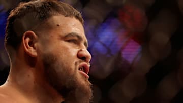 HOUSTON, TEXAS - FEBRUARY 12: Tai Tuivasa of Australia looks on before his heavyweight fight against Derrick Lewis during UFC 271 at Toyota Center on February 12, 2022 in Houston, Texas. (Photo by Carmen Mandato/Getty Images)