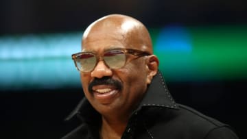 ABU DHABI, UNITED ARAB EMIRATES - OCTOBER 08: Steve Harvey attends the second preseason NBA game between Atlanta Hawks and Milwaukee Bucks at Etihad Arena on October 08, 2022 in Abu Dhabi, United Arab Emirates. (Photo by Francois Nel/Getty Images)