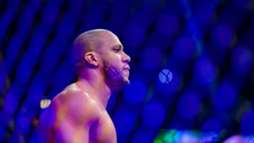 Jan 22, 2022; Anaheim, California, USA; Ciryl Gane before his fight against Francis Ngannou during UFC 270 at Honda Center. Mandatory Credit: Gary A. Vasquez-USA TODAY Sports