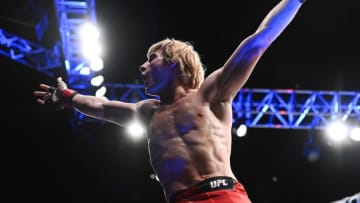 Mar 19, 2022; London, UK; Paddy Pimblett (red gloves) defeats Kazula Vargas (blue gloves) during UFC Fight Night at O2 Arena. Mandatory Credit: Per Haljestam-USA TODAY Sports