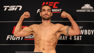 May 3, 2019; Ottawa, ON, Canada; Elias Theodorou poses as he weighs in during weigh ins for UFC Fight Night at Canadian Tire Centre. Mandatory Credit: Tom Szczerbowski-USA TODAY Sports