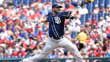 Aug 30, 2015; Philadelphia, PA, USA; San Diego Padres starting pitcher James Shields (33) throws a pitch during the first inning against the Philadelphia Phillies at Citizens Bank Park. Mandatory Credit: Eric Hartline-USA TODAY Sports