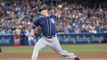 Jul 26, 2016; Toronto, Ontario, CAN; San Diego Padres relief pitcher Ryan Buchter (40) throws a pitch during the eighth inning in a game against the Toronto Blue Jays at Rogers Centre. The Toronto Blue Jays won 7-6. Mandatory Credit: Nick Turchiaro-USA TODAY Sports