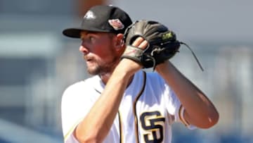 Oct 13, 2016; Peoria, AZ, USA; Peoria Javelinas pitcher Kyle McGrath of the San Diego Padres against the Scottsdale Scorpions during an Arizona Fall League game at Peoria Sports Complex. Mandatory Credit: Mark J. Rebilas-USA TODAY Sports