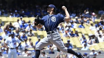 Jul 10, 2016; Los Angeles, CA, USA; San Diego Padres starting pitcher Christian Friedrich (53) pitches against the Los Angeles Dodgers during the first inning at Dodger Stadium. Mandatory Credit: Richard Mackson-USA TODAY Sports