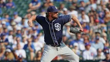 CHICAGO, IL - AUGUST 05: Kirby Yates #39 of the San Diego Padres pitches the 9th inning against the San Diego Padres at Wrigley Field on August 5, 2018 in Chicago, Illinois. The Padres defeated the Cubs 10-6. (Photo by Jonathan Daniel/Getty Images)