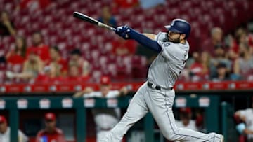 CINCINNATI, OH - SEPTEMBER 7: Eric Hosmer #30 of the San Diego Padres takes an at bat during the game against the Cincinnati Reds at Great American Ball Park on September 7, 2018 in Cincinnati, Ohio. (Photo by Kirk Irwin/Getty Images)