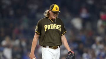 SAN DIEGO, CALIFORNIA - MAY 03: Trey Wingenter #58 of the San Diego Padres looks on after allowing a solo homerun by Austin Barnes #15 of the Los Angeles Dodgers during the seventh inning of a game at PETCO Park on May 03, 2019 in San Diego, California. (Photo by Sean M. Haffey/Getty Images)