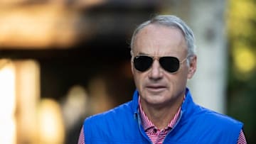 SUN VALLEY, ID - JULY 12: Rob Manfred, commissioner of Major League Baseball (MLB), attends the annual Allen & Company Sun Valley Conference, July 12, 2019 in Sun Valley, Idaho. Every July, some of the world's most wealthy and powerful businesspeople from the media, finance, and technology spheres converge at the Sun Valley Resort for the exclusive weeklong conference. (Photo by Drew Angerer/Getty Images)
