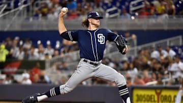 MIAMI, FL - JULY 17: Chris Paddack #59 of the San Diego Padres throws a pitch during the game against the Miami Marlins at Marlins Park on July 17, 2019 in Miami, Florida. (Photo by Eric Espada/Getty Images)
