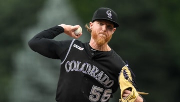 DENVER, CO - AUGUST 16: Jon Gray #55 of the Colorado Rockies pitches against the Miami Marlins in the first inning of a game at Coors Field on August 16, 2019 in Denver, Colorado. (Photo by Dustin Bradford/Getty Images)
