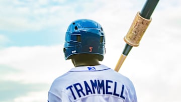 AMARILLO, TEXAS - AUGUST 02: Outfielder Taylor Trammell #7 of the Amarillo Sod Poodles stands on deck against the Northwest Arkansas Naturals at HODGETOWN Stadium on August 02, 2019 in Amarillo, Texas. (Photo by John E. Moore III/Getty Images) (Photo by John E. Moore III/John E. Moore III)