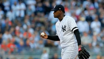 NEW YORK, NEW YORK - OCTOBER 15: (NEW YORK DAILIES OUT) Luis Severino #40 of the New York Yankees in action against the Houston Astros in game three of the American League Championship Series at Yankee Stadium on October 15, 2019 in New York City. The Astros defeated the Yankees 4-1. (Photo by Jim McIsaac/Getty Images)