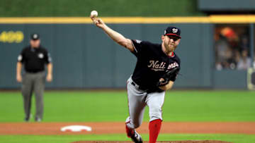 HOUSTON, TEXAS - OCTOBER 29: Stephen Strasburg #37 of the Washington Nationals delivers the pitch against the Houston Astros during the first inning in Game Six of the 2019 World Series at Minute Maid Park on October 29, 2019 in Houston, Texas. (Photo by Mike Ehrmann/Getty Images)