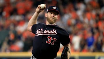 HOUSTON, TEXAS - OCTOBER 29: Stephen Strasburg #37 of the Washington Nationals delivers the pitch against the Houston Astros during the second inning in Game Six of the 2019 World Series at Minute Maid Park on October 29, 2019 in Houston, Texas. (Photo by Mike Ehrmann/Getty Images)