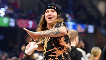 CLEVELAND, OHIO - FEBRUARY 01: Mike Clevinger of the Cleveland Indians tosses a t-shirt during a time out during the first half of the game between the Cleveland Cavaliers and the New Orleans Pelicans at Rocket Mortgage Fieldhouse on February 01, 2020 in Cleveland, Ohio. NOTE TO USER: User expressly acknowledges and agrees that, by downloading and/or using this photograph, user is consenting to the terms and conditions of the Getty Images License Agreement. (Photo by Jason Miller/Getty Images)