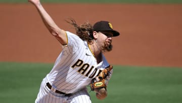 SAN DIEGO, CALIFORNIA - SEPTEMBER 23: Mike Clevinger #52 of the San Diego Padres pitches during the first inning of a game against the Los Angeles Angels at PETCO Park on September 23, 2020 in San Diego, California. (Photo by Sean M. Haffey/Getty Images)
