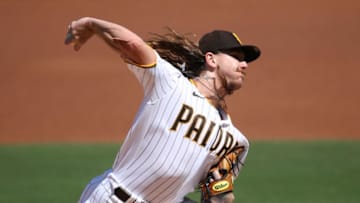 SAN DIEGO, CALIFORNIA - SEPTEMBER 23: Mike Clevinger #52 of the San Diego Padres pitches during the first inning of a game against the Los Angeles Angels at PETCO Park on September 23, 2020 in San Diego, California. (Photo by Sean M. Haffey/Getty Images)