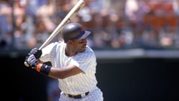 1990: Joe Carter of the San Diego Padres readies for the pitch during the 1990 season. (Photo by Stephen Dunn/Getty Images)
