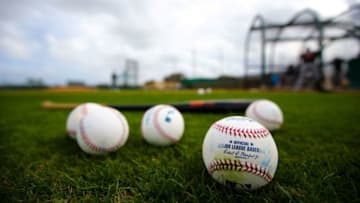 JUPITER, FL - FEBRUARY 23: Baseballs and a bat sit on the field of the Miami Marlins during a team workout on February 23, 2016 in Jupiter, Florida. (Photo by Rob Foldy/Getty Images)