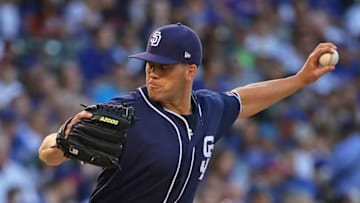 CHICAGO, IL - JUNE 19: Starting pitcher Clayton Richard #3 of the San Diego Padres delivers the ball against the Chicago Cubs at Wrigley Field on June 19, 2017 in Chicago, Illinois. (Photo by Jonathan Daniel/Getty Images)