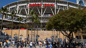 SAN DIEGO, CA - MARCH 29: San Diego Padres line up for Opening Day between the Milwaukee Brewers and the San Diego Padres at PETCO Park on March 29, 2018 in San Diego, California. (Photo by Denis Poroy/Getty Images)