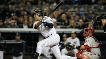 NEW YORK - NOVEMBER 04: Derek Jeter #2 of the New York Yankees bats against the Philadelphia Phillies in Game Six of the 2009 MLB World Series at Yankee Stadium on November 4, 2009 in the Bronx borough of New York City. The Yankees won 7-3. (Photo by Nick Laham/Getty Images)