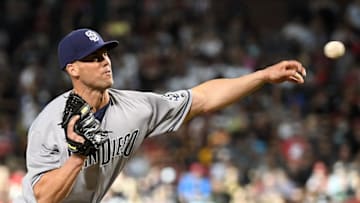 PHOENIX, AZ - APRIL 21: Clayton Richard #3 of the San Diego Padres delivers a pitch during the first inning of the MLB game against the Arizona Diamondbacks at Chase Field on April 21, 2018 in Phoenix, Arizona. (Photo by Jennifer Stewart/Getty Images)