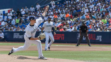 MONTERREY, MEXICO - MAY 06: Starting pitcher Eric Lauer #46 of San Diego Padres pitches in the first inning during the MLB game against the Los Angeles Dodgers at Estadio de Beisbol Monterrey on May 6, 2018 in Monterrey, Mexico. (Photo by Azael Rodriguez/Getty Images)