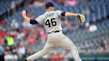 WASHINGTON, DC - MAY 22: Eric Lauer #46 of the San Diego Padres pitches in the first inning during a baseball game against the San Diego Padres at Nationals Park on May 22, 2018 in Washington, DC. (Photo by Mitchell Layton/Getty Images)