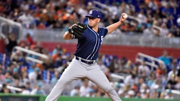 MIAMI, FL - JUNE 10: Clayton Richard #3 of the San Diego Padres throws a pitch during the first inning of the game against the Miami Marlins at Marlins Park on June 10, 2018 in Miami, Florida. (Photo by Eric Espada/Getty Images)