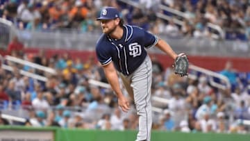 MIAMI, FL - JUNE 10: Kirby Yates #39 of the San Diego Padres throws a pitch during the eighth inning against the Miami Marlins at Marlins Park on June 10, 2018 in Miami, Florida. (Photo by Eric Espada/Getty Images)