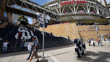 SAN DIEGO, CA - APRIL 7: Fans wait to get into PETCO park on opening day before a baseball game between the San Francisco Giants and the San Diego Padres on April 7, 2017 in San Diego, California. (Photo by Denis Poroy/Getty Images)