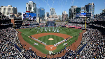 SAN DIEGO, CA - MARCH 29: Fireworks go off during pre-game ceremonies on Opening Day between the Milwaukee Brewers and the San Diego Padres at PETCO Park on March 29, 2018 in San Diego, California. (Photo by Denis Poroy/Getty Images)