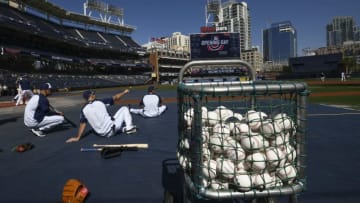 SAN DIEGO, CA - MARCH 29: San Diego Padres stretch during batting practice before Opening Day between the Milwaukee Brewers and the San Diego Padres at PETCO Park on March 29, 2018 in San Diego, California. (Photo by Denis Poroy/Getty Images)