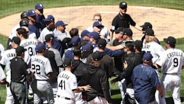 DENVER, CO - APRIL 11: Benches clear as a brawl breaks out between the Colorado Rockies and the San Diego Padres in the third inning at Coors Field on April 11, 2018 in Denver, Colorado. (Photo by Matthew Stockman/Getty Images)