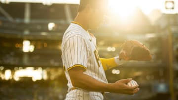 SAN DIEGO, CA - MAY 10: Ha-Seong Kim #7 of the San Diego Padres warms up before the game against the Chicago Cubs on May 10, 2022 at Petco Park in San Diego, California. (Photo by Matt Thomas/San Diego Padres/Getty Images)