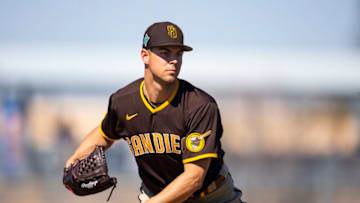 San Diego Padres pitcher MacKenzie Gore during spring training workouts at the San Diego Padres Spring Training Complex. Mandatory Credit: Mark J. Rebilas-USA TODAY Sports