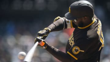 Apr 13, 2022; San Francisco, California, USA; San Diego Padres left fielder Jurickson Profar (10) grounds out to San Francisco Giants shortstop Mauricio Dubon (not pictured) during the fifth inning at Oracle Park. Mandatory Credit: D. Ross Cameron-USA TODAY Sports