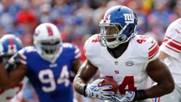 Oct 4, 2015; Orchard Park, NY, USA; New York Giants running back Andre Williams (44) during the game against the Buffalo Bills at Ralph Wilson Stadium. Mandatory Credit: Kevin Hoffman-USA TODAY Sports