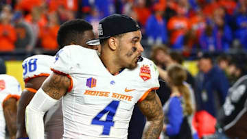 Dec 31, 2014; Glendale, AZ, USA; Boise State Broncos safety Darian Thompson (4) against the Arizona Wildcats in the 2014 Fiesta Bowl at Phoenix Stadium. Mandatory Credit: Mark J. Rebilas-USA TODAY Sports