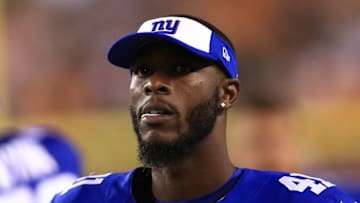 Aug 14, 2015; Cincinnati, OH, USA; New York Giants cornerback Dominique Rodgers-Cromartie (41) in a preseason NFL football game against the Cincinnati Bengals at Paul Brown Stadium. Mandatory Credit: Andrew Weber-USA TODAY Sports