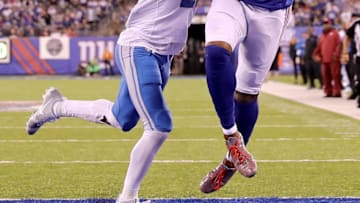 EAST RUTHERFORD, NJ - SEPTEMBER 18: Darius Slay #23 of the Detroit Lions breaks up the pass intended for Brandon Marshall #15 of the New York Giants on September 18, 2017 at MetLife Stadium in East Rutherford, New Jersey. (Photo by Elsa/Getty Images)